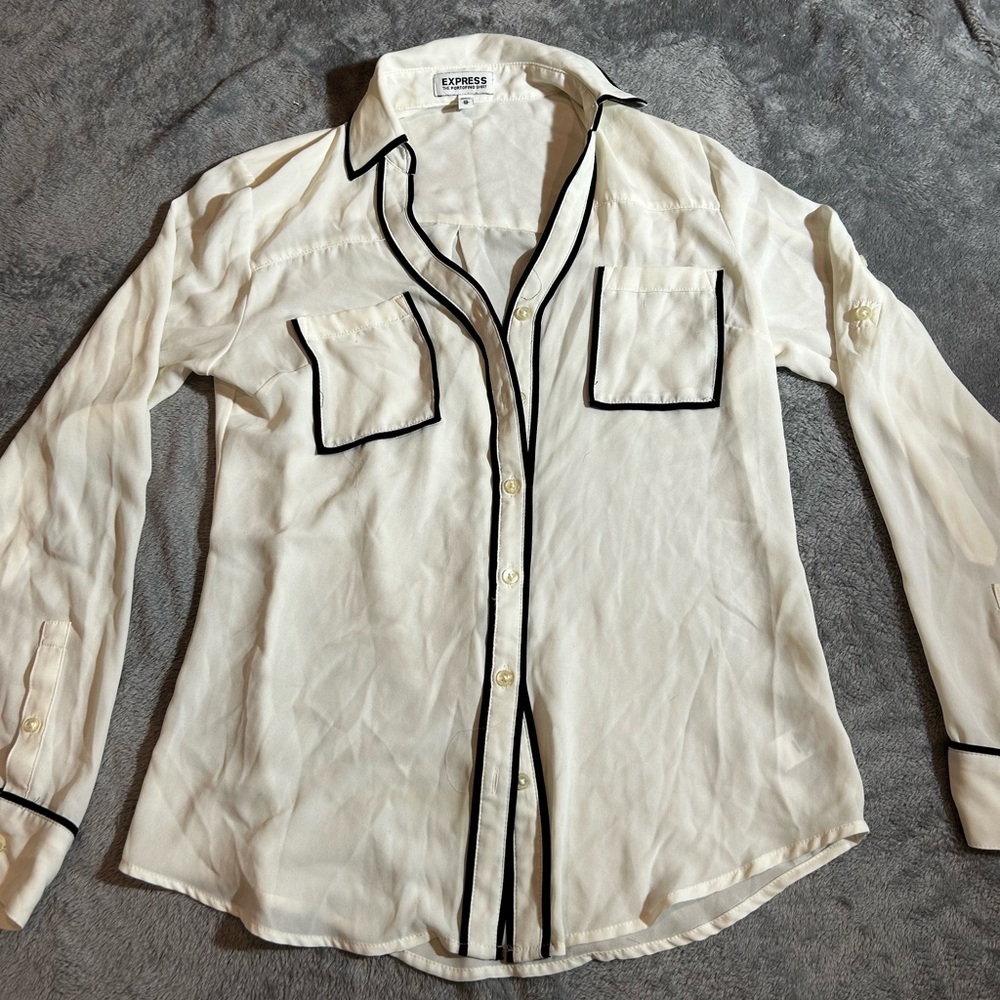 Express Ivory Blouse with Dark Trim